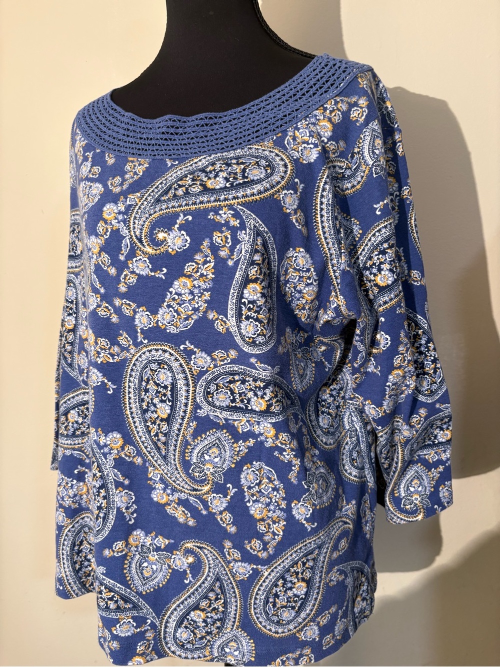 croft & barrow Blue Paisley Crochet-Neck Tunic 100%Soft Cotton! #Concert #Campus
